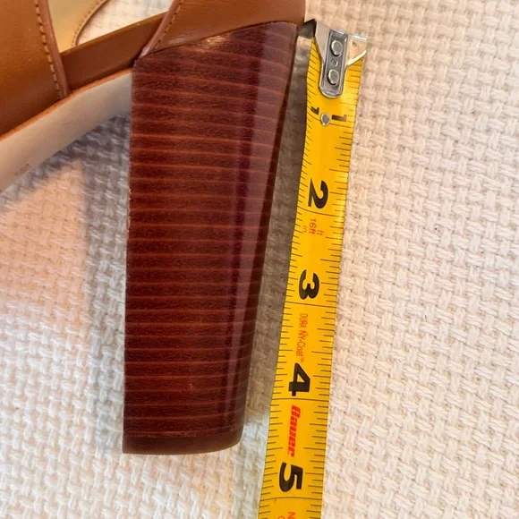 MICHAEL KORS Berkley Tan Leather Block Heel Sandals Platform Heels Shoes - Picture 15 of 15